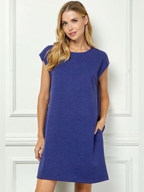See & Be Seen Blue Textured Sleeveless Dress | Geometric Embossed Dress | LG